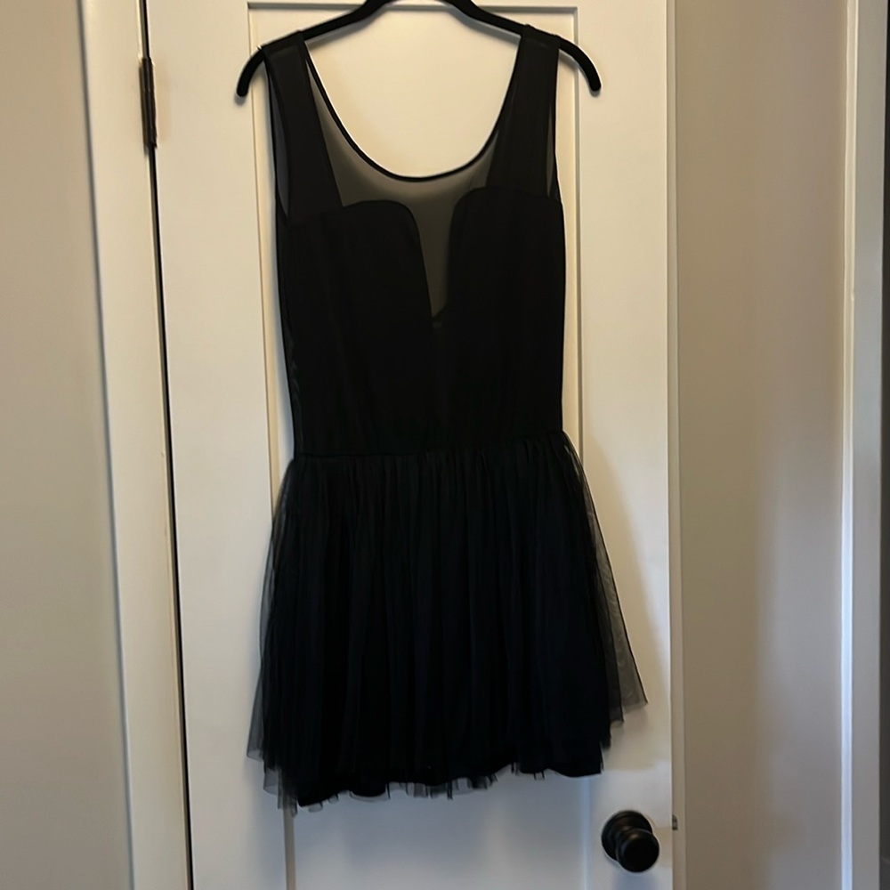 Sheer and Tulle Low Back Black Dress